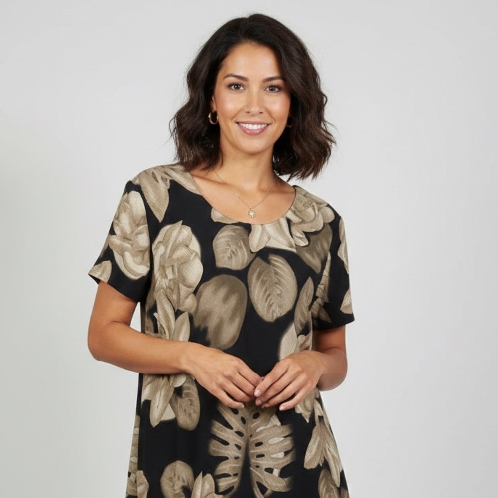 Pat Argenti Silk Floral Fairy Midi Dress (Black/Taupe) - Picture 5 of 15